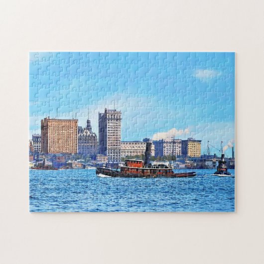 Sleepboten bij de skyline van New York City c1906 Legpuzzel (Horizontaal)