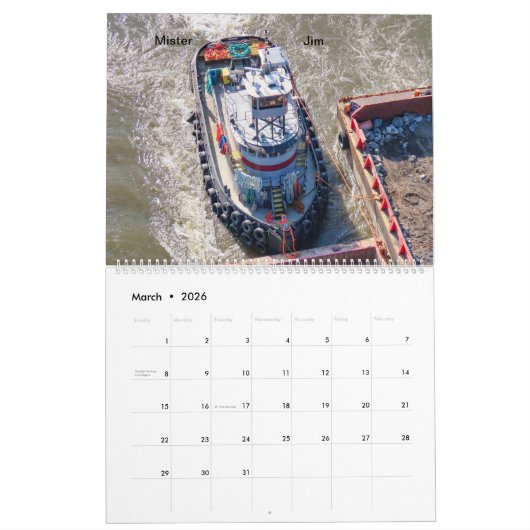 Sleepboten gezien vanaf de loopbrug over de Hudson Kalender (Mar 2026)