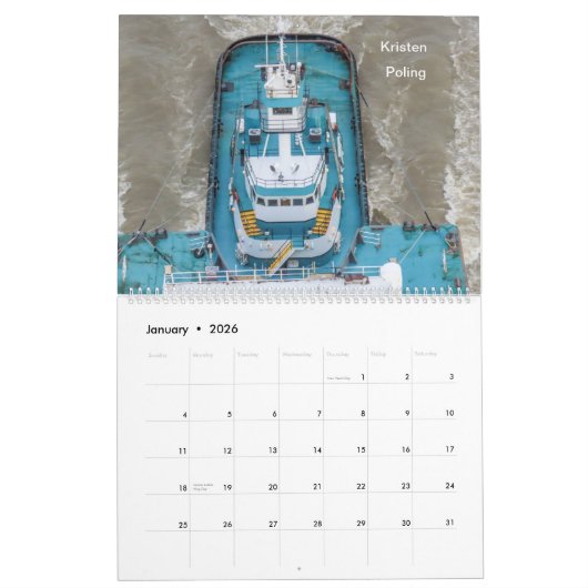 Sleepboten gezien vanaf de loopbrug over de Hudson Kalender (Jan 2026)