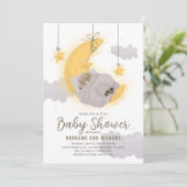 Sleepende Teddy Bear Moon Stars Neutraal Baby show Kaart (Staand voorkant)