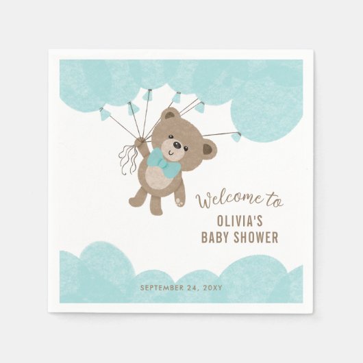 Sleepende Teddy Bear Moon Stars Neutraal Baby show Servet (Voorkant)