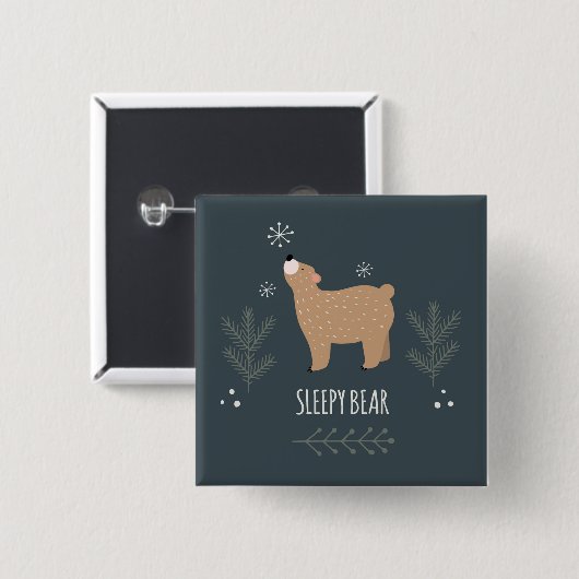 Sleepig Beer Vierkante Button 5,1 Cm (Voorkant /achterkant)