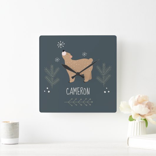 Sleepig Beer Vierkante Klok (Huis)