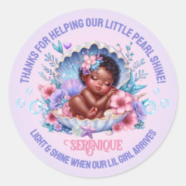 Sleeping African American Baby Girl Seashell Ronde Sticker