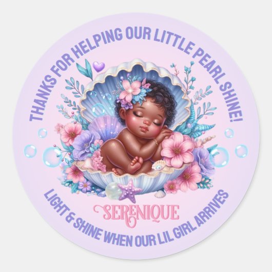 Sleeping African American Baby Girl Seashell Ronde Sticker (Voorkant)