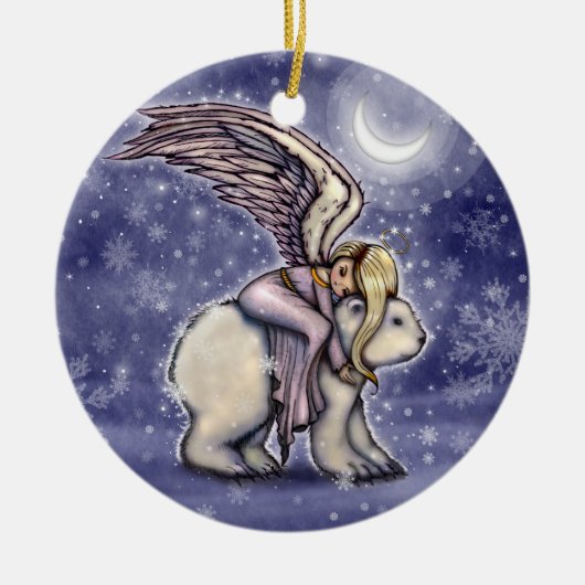 Sleeping Angel op Polar Beer Kerstkunst Keramisch Ornament (Voorkant)