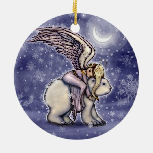 Sleeping Angel op Polar Beer Kerstkunst Keramisch Ornament (Achterkant)