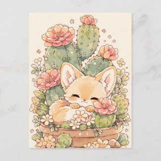 Sleeping Apricot Cactus Pot Fennec Fox Briefkaart