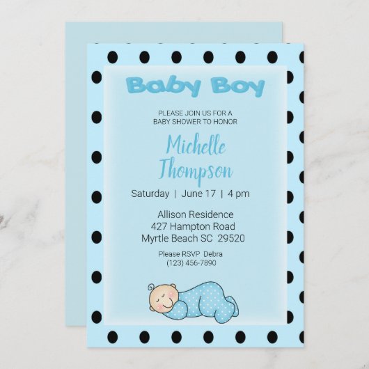 Sleeping Baby Boy Shower-uitnodiging Kaart (Voorkant / Achterkant)