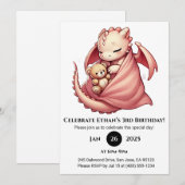 Sleeping Baby Dragon with Teddy Birthday Kaart (Voorkant / Achterkant)