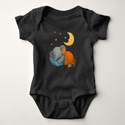Sleeping Baby Elephant Under the Moon – Cute Dream Romper (Voorkant)