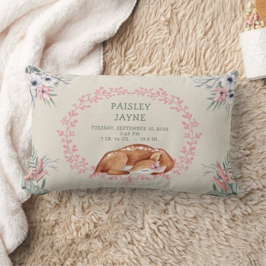 Sleeping Baby Girl Deer Birth Stats pillow Kussen (Deken)