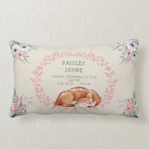 Sleeping Baby Girl Deer Birth Stats pillow
