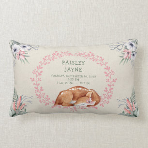 Sleeping Baby Girl Deer Birth Stats pillow Kussen
