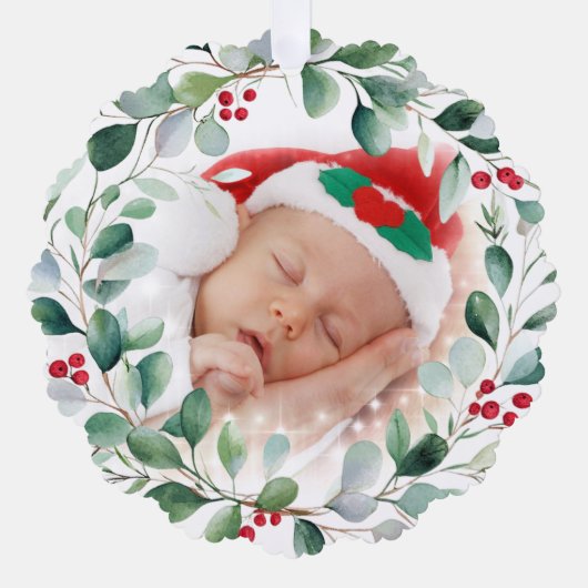 Sleeping Baby in Santa Hat with Holiday Wreath Ornament Kaart (Voorkant)