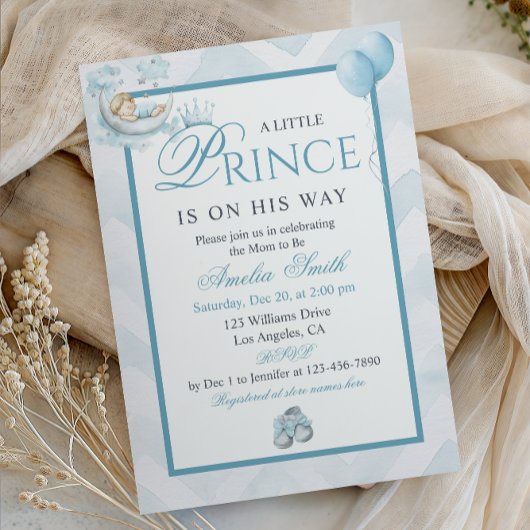 Sleeping Baby On Moon Blue Watercolor Baby Shower Kaart