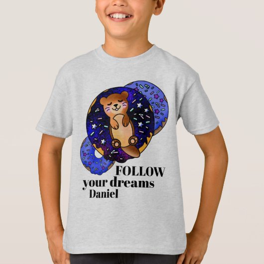 Sleeping Baby Otter op Cosmic Star Donut T-shirt (Voorkant)