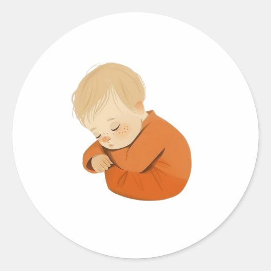 Sleeping Baby Sticker – Warm Cartoon Design (Voorkant)