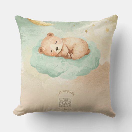 Sleeping Bear Nursery Pillow | Watercolor Clouds Kussen (Voorkant)