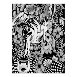 Sleeping Beauty – Monochrome Floral Hand-Drawn Art Perfect Poster