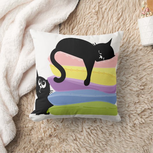Sleeping Black Cat Rainbow Throw Pillow Kussen (Deken)