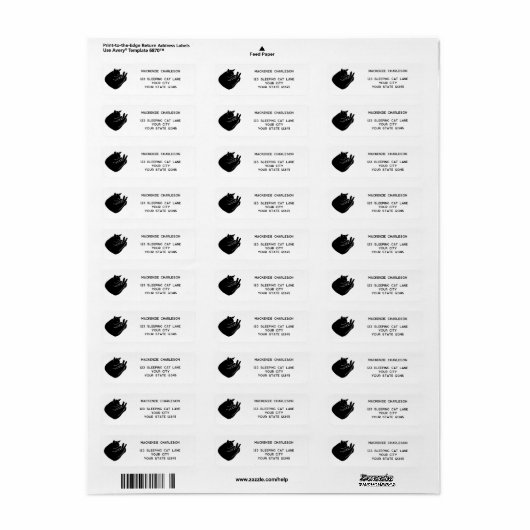 Sleeping Black Cat Return Address Label (Full Sheet)
