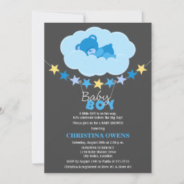 Sleeping Blue Boy Teddy Bear in Cloud Baby shower Kaart