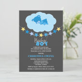 Sleeping Blue Boy Teddy Bear in Cloud Baby shower Kaart (Staand voorkant)