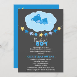Sleeping Blue Boy Teddy Bear in Cloud Baby shower Kaart