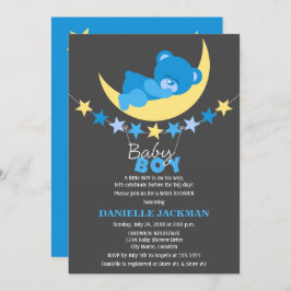 Sleeping Blue Boy Teddy Bear op het Baby shower Mo Kaart