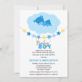 Sleeping Boy Teddy Bear in Cloud Baby shower Kaart