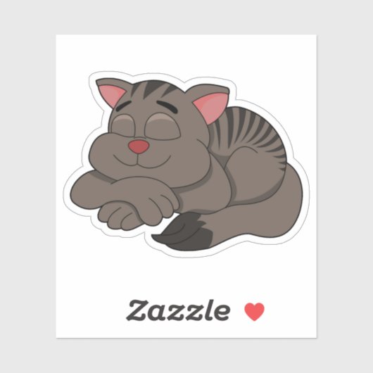 Sleeping brown cat cartoon - vinyl sticker (Vel)