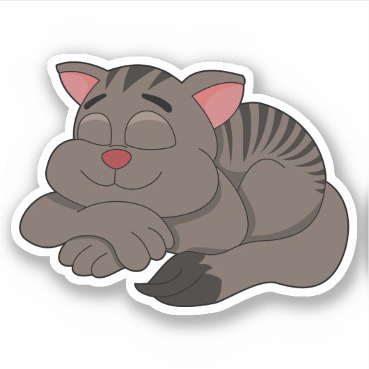 Sleeping brown cat cartoon - vinyl sticker (Voorkant)