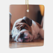 Sleeping Bulldog Bown and White Puppy Keramisch Ornament (Rechts)