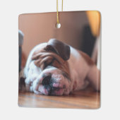 Sleeping Bulldog Bown and White Puppy Keramisch Ornament (Links)