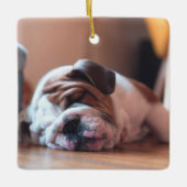 Sleeping Bulldog Bown and White Puppy Keramisch Ornament (Voorkant)
