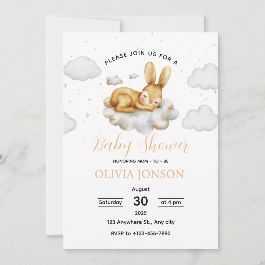 Sleeping Bunny Baby Shower Invitation Kaart (Voorkant)