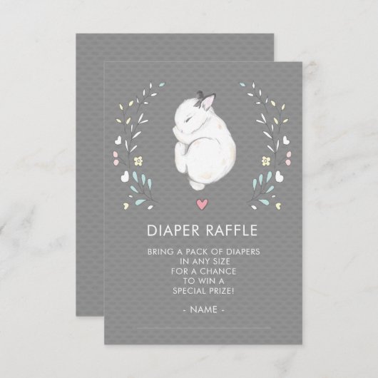 Sleeping Bunny Baby shower Luier Raffle Ticket Kaart (Voorkant / Achterkant)