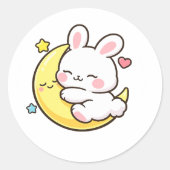 Sleeping Bunny Moon Easter Design Ronde Sticker (Voorkant)