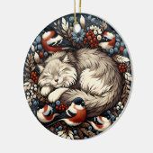 Sleeping Cat & Bullfinches Ornament (Links)