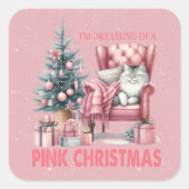 Sleeping Cat Ik droom van een roze kerst Vierkante Sticker (Voorkant)