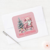 Sleeping Cat Ik droom van een roze kerst Vierkante Sticker (Envelop)