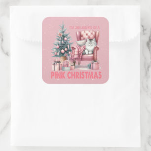 Sleeping Cat Ik droom van een roze kerst Vierkante Sticker