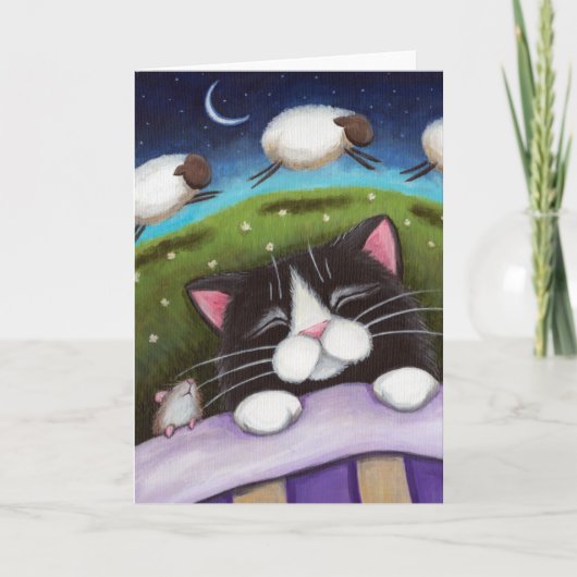 Sleeping Cat & Mouse Dream of Sheep - Cat Art Kaar Kaart (Voorkant)