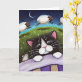 Sleeping Cat & Mouse Dream of Sheep - Cat Art Kaar Kaart (Gele Bloem)