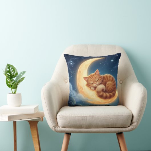 Sleeping Cat on Moon Nursery Throw Pillow Kussen (Stoel)