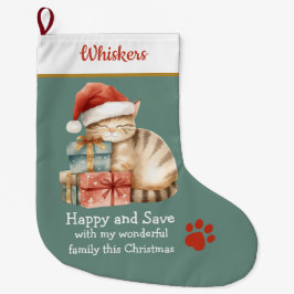 Sleeping Cat on Presents Christmas Stocking – Cozy Grote Kerstsok