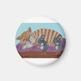 Sleeping Cat with Sneaky Mice Magneet