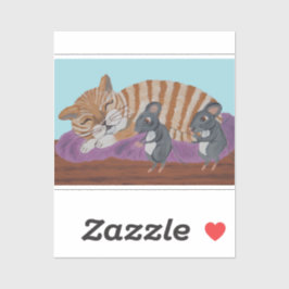 Sleeping Cat with Sneaky Mice Sticker