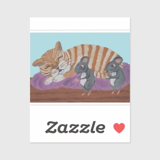 Sleeping Cat with Sneaky Mice Sticker (Vel)